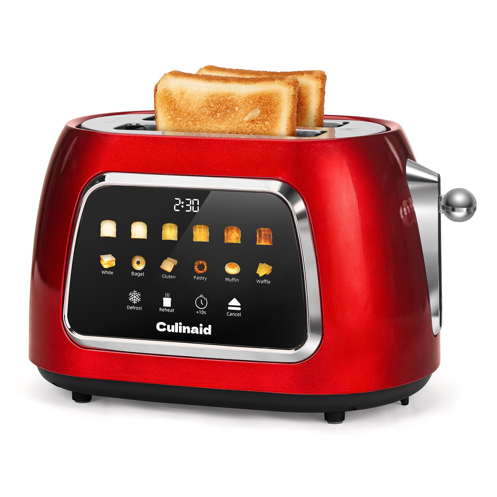 Culinaid Toaster 2 Slice Smart Touch Screen, Retro 1.5'' Extra Wide Slot Stainless Steel Digital Bread Toaster with Memory Function, Bagel, Defrost,