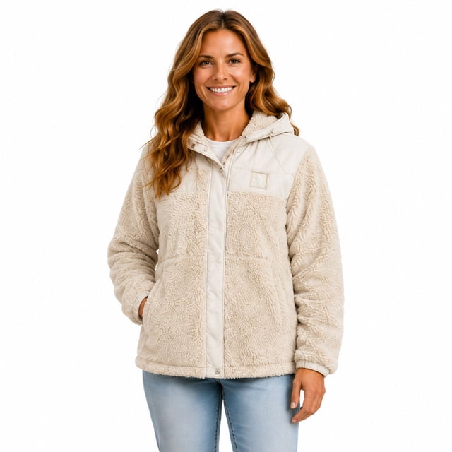 Veste en molleton à poils longs Reebok pour femmes, tailles XS à XXL