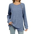 thumbnail image 1 of yoeyez Tunique en Tricot pour Femmes, Chandails à Manches Torsadées Patchwork, Col Ras du Cou Raglan, Chemises à Manches Longues, Hauts Mode Automne 2024, Bleu, M, 1 of 7