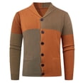 thumbnail image 1 of Lovzfmll Men's Color Block Knit Cardigan Notched Lapel Button Front Stretch Orange, XL, 1 of 7