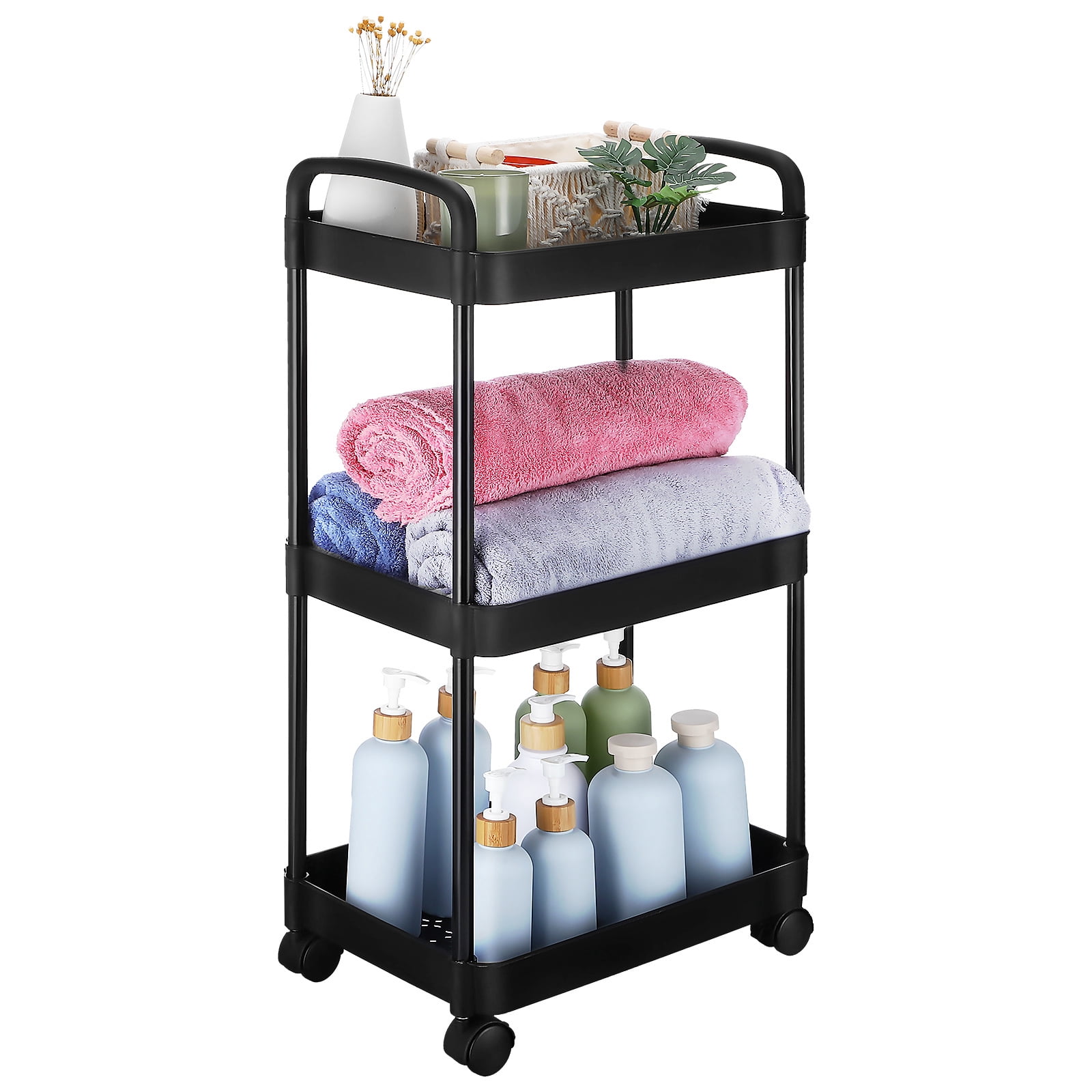 Rolling Cart Utility Cart 3 Tier Rolling Cart Under Desk Storage Bedside Cart Snack Cart Book Cart Organizer Cart