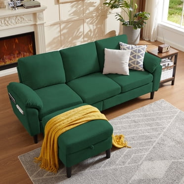 Jarenie Chireca 72" Futon Sofa Bed, Convertible Futon Couch with Adjustable Backrest, Modern Corduroy Futon Sleeper Sofa for Small Spaces, Living Room, Office, Green