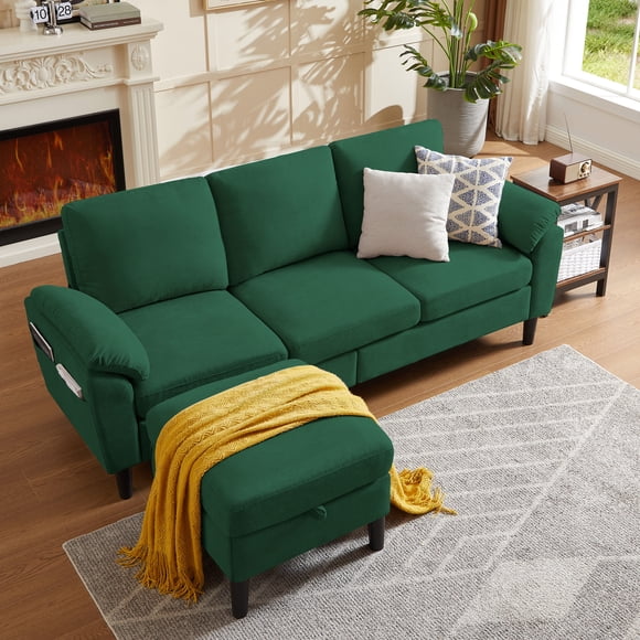 Jarenie Chireca 72" Futon Sofa Bed, Convertible Futon Couch with Adjustable Backrest, Modern Corduroy Futon Sleeper Sofa for Small Spaces, Living Room, Office, Green