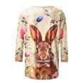 thumbnail image 3 of Penkiiy Mode Femme Jour de Pâques Œufs de Pâques T-shirt Imprimé Fleur Manches 3/4 Blouse Col Rond Hauts Décontractés Multicolore, 3 of 4