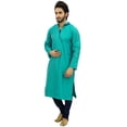 thumbnail image 3 of Atasi Ensemble Kurta Pyjama Vert de Fête pour Homme, Chemise Dupion Longue - Petit, 3 of 6