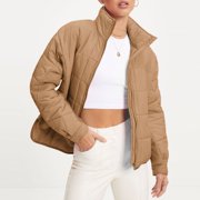 EGNMCR Womens Long Puffer Coat, Long Sleeve Padded Winter Down Coats, Hooded Parka Jacket Women's Solid Color Zipper Coat Casual Fashion Trend Long-Sleeved Cotton-Padded Coat Women Coat