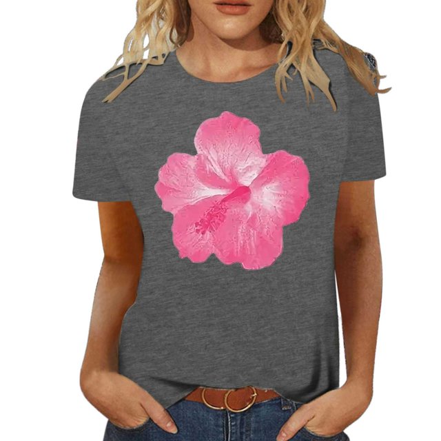 LUOGENLI T-shirts pour Femme pour Femmes Mode Décontractée Chemises Imprimées Col Rond Manches Courtes T-Shirt Hauts Tunique Blouse T-shirts pour Femmes T-shirts Graphiques Vêtements d'Été Gris Foncé m