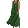 thumbnail image 1 of Pisexur Robe d'Été pour Femme Grande Taille en Coton et Lin, Robes Sans Manches à Col Rond, Robe Maxi Décontractée Ample et Confortable, Robe Hawaïenne de Plage, Mode Fluide, Basique, Couleur Unie, Robe Soleil avec Poches, P-5TG, 1 of 6