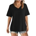 thumbnail image 1 of AherBiu Womens Summer Tops Basic V Neck Loose Casual Short Sleeve Solid Color Comfy Daily Tshirts, 1 of 6