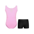 thumbnail image 1 of Moggemol Kids Girls Sheer Mesh Patchwork V-Back Dance Unitards Solid Color Sleeveless Bodysuit with Botty Shorts Set Pink 8, 1 of 7