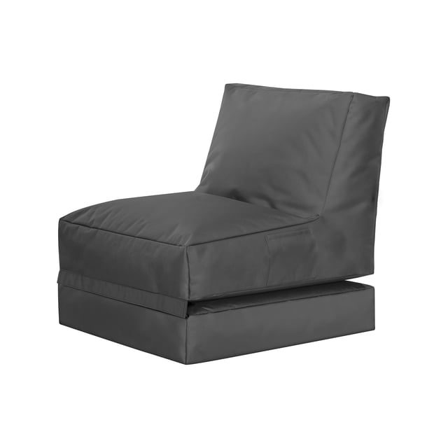 Gouchee Home Twist Brava Grey Bean Bag Chair in water-repellent polyester oxford fabric with polystyrene bead filling, convertible from chair to lounger, suitable for kids' seating and dorm rooms, shown in a front 3/4 view on white background.
