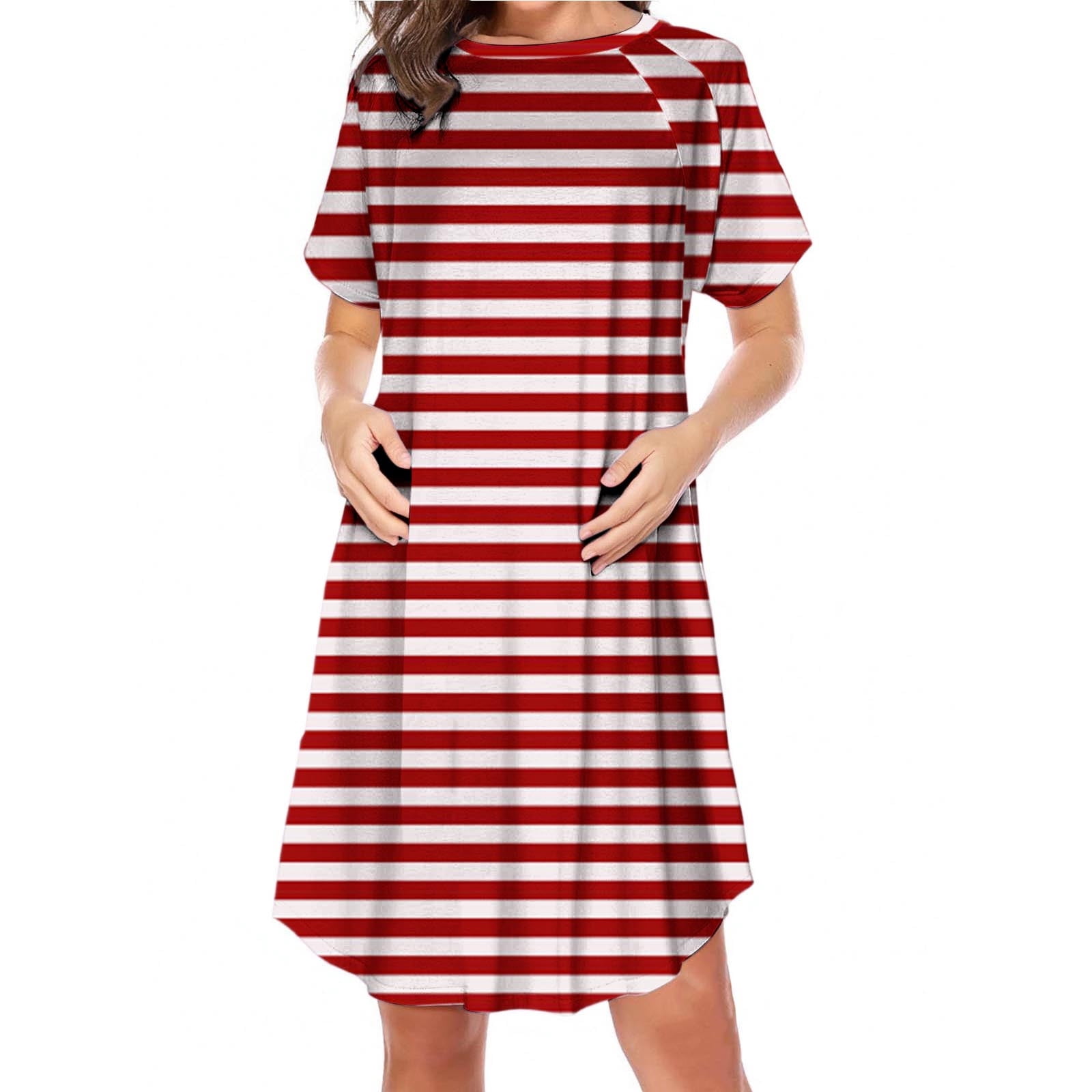 Bwiyojiz Mode Tailles P-TTG Fermeture Éclair Latérale Allaitement Maternité Imprimé Robe à Manches Courtes Col Rond pour Femmes Enceintes Pyjama Décontracté