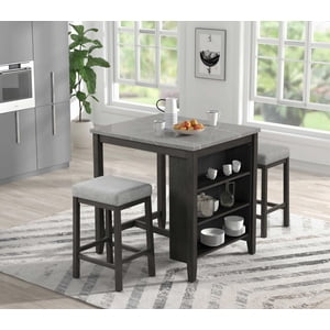 K-Living Pheony Marble Counter Height Table with Storage and & 2 Bar Stools