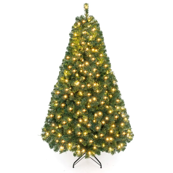 Costway Arbre de Noël Artificiel en PVC de 6 Pi Pré-Illuminé avec 230 Lumières DEL et Support en Métal