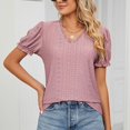 thumbnail image 4 of Birdeem Womens V- Neck Solid Color Lace Panel Cut-Out Short Sleeve Short Tops, 4 of 8