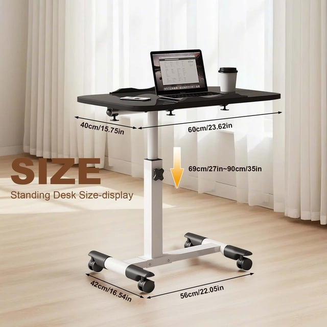 EDTara Table d'Appoint Mobile Pliable, Bureau au-Dessus du Lit à Hauteur Réglable avec Roulettes pour Ordinateur Ou Portable