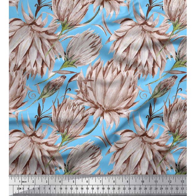 Soimoi Tissu Poly Georgette Imprimé de Fleurs de Trèfle au Mètre 52 Pouces de Large