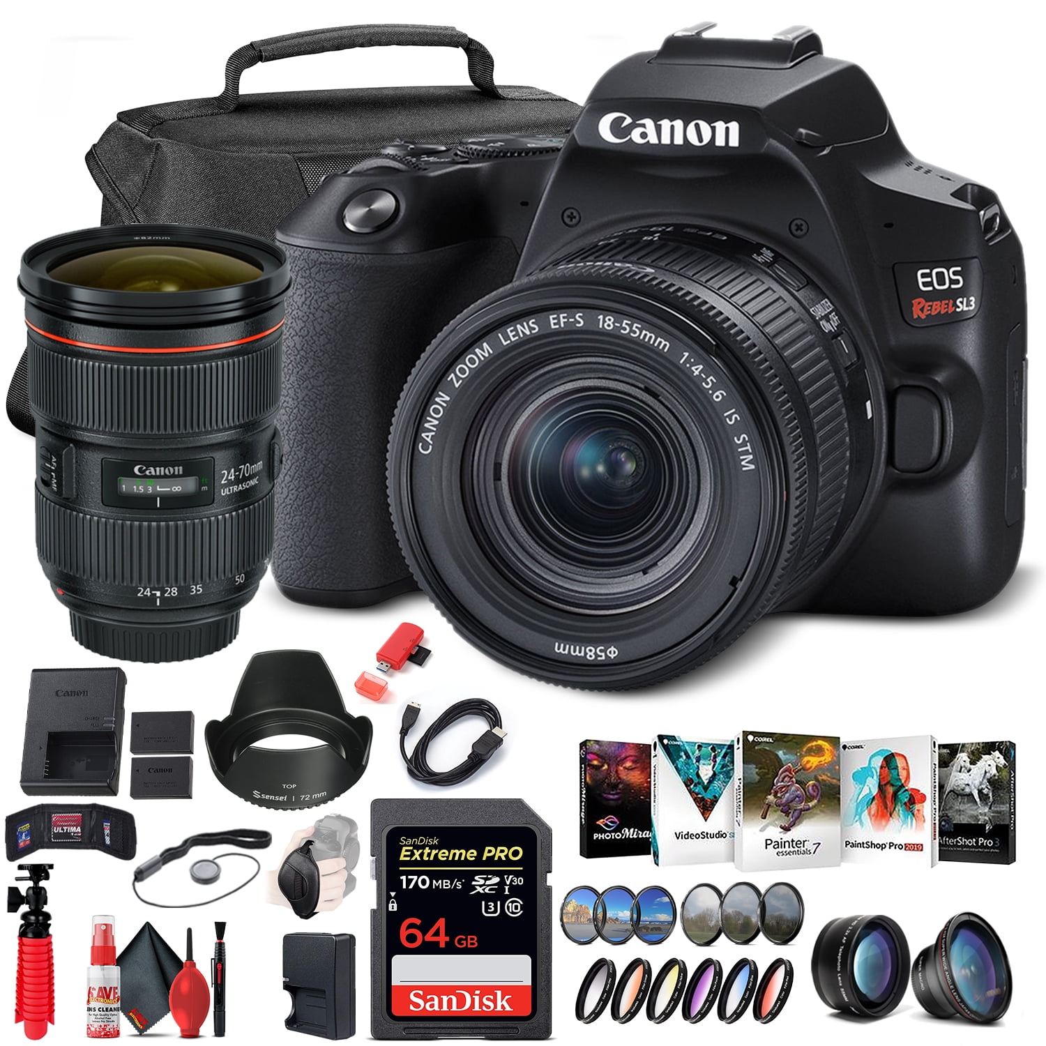 Canon EOS Rebel SL3 DSLR Camera with 18-55mm Lens (Black) (3453C002) + Canon EF
