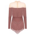 thumbnail image 2 of Alvivi Justaucorps de Danse pour Femmes Manches Longues Patchwork en Maille avec Strass Robe de Danse Latine Tango Rose Poussiéreux S, 2 of 5
