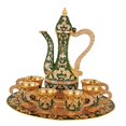 thumbnail image 3 of European Set Metal Glass Jug Set Serveware Antique Turkish Set Vintage Aureate Green, 3 of 9