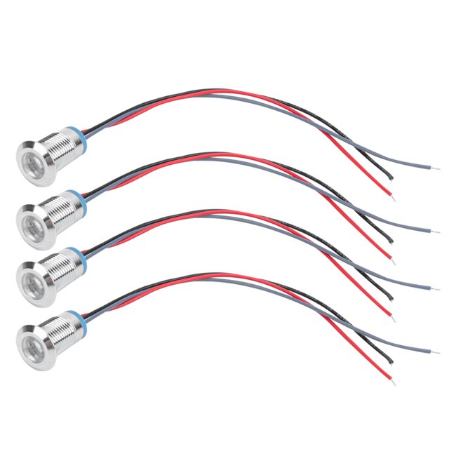 Leds Ronds Pré-Câblés Double Couleur Led Rond Imperméable Leds Ronds Led Indicateur 4 Ensembles Leds Ronds Pré-Câblés Imperméables en Métal 2Color Indicateur Commun Cathod 12mm 1224VRed et Bleu