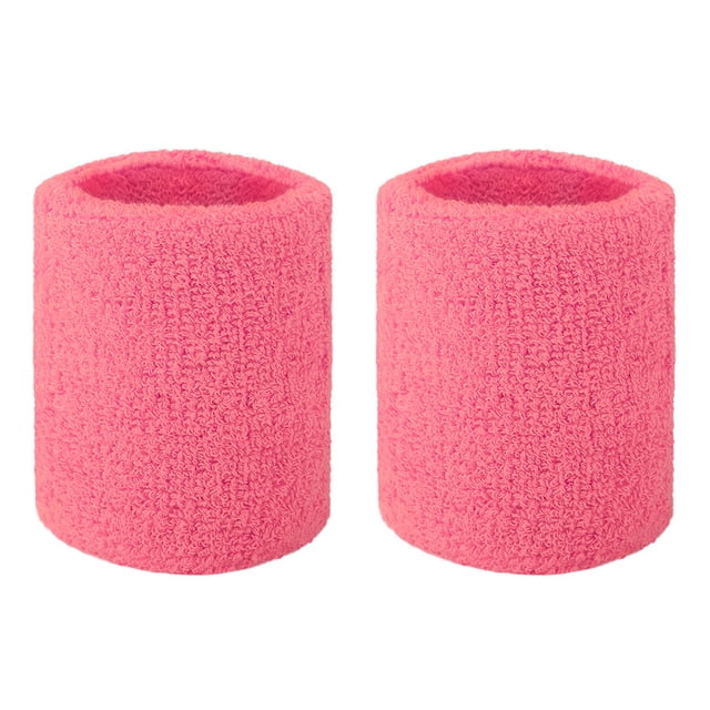 GOGO 2 PCS Terry Cloth Wristband Athletic Wrist Sweatband for Gym Sports Pink