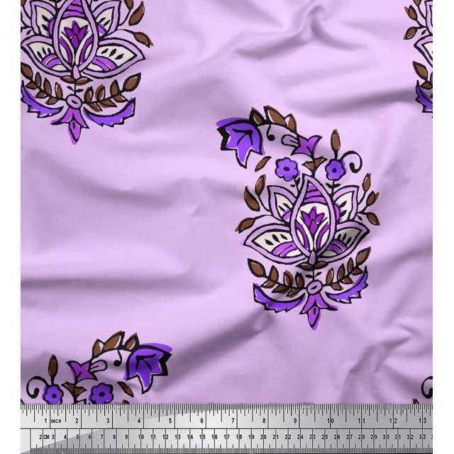 Soimoi Poly Georgette Fabric Leaves & Floral Block Print Fabric by The Yard 42 Inch Wide