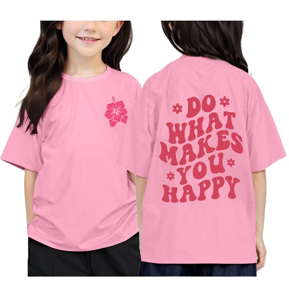 TIEVOSA Children's Printed Round Neck Short Sleeved T Shirt for Boys and Girls for 12-13 Years(Pink)