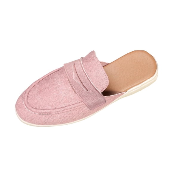 Xfvqtps Comfortable Womens Slip on Mules Backless Loafers Casual Flats with Decorative Metal Soft Faux Leather Shoes for Everyday Wear Sliders and Slip ons Pink