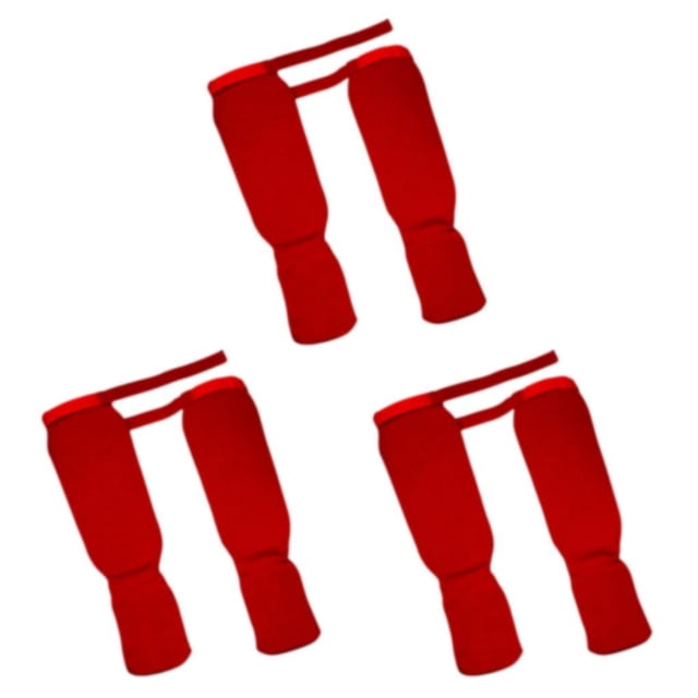 Transemion 1 Pair Shin Instep Guards MMA Elastic Protector and Protection Supplies Training Red L 3Set