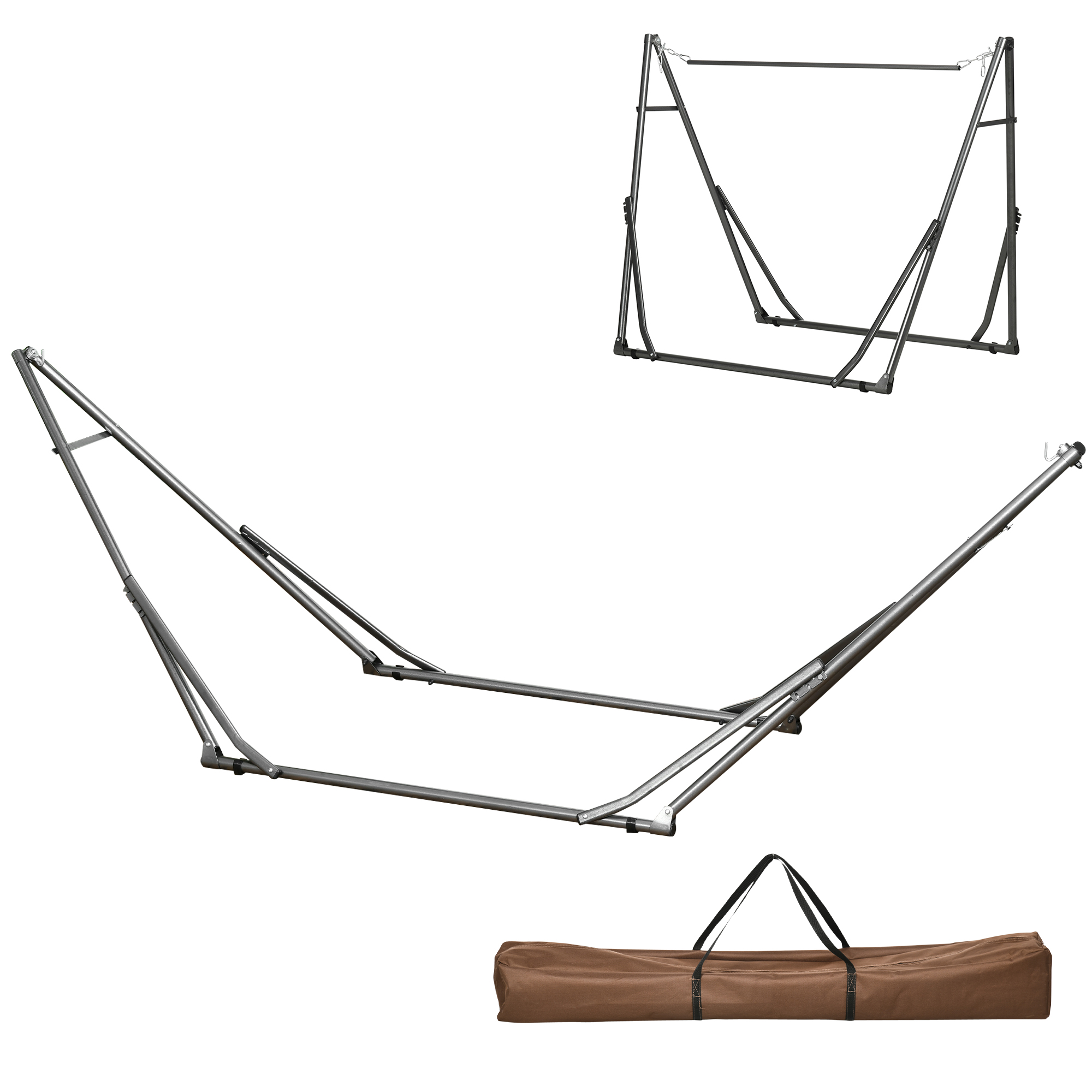 Outsunny 2-in-1 Steel Hammock Stand, Foldable Hammock Net Stand, Black