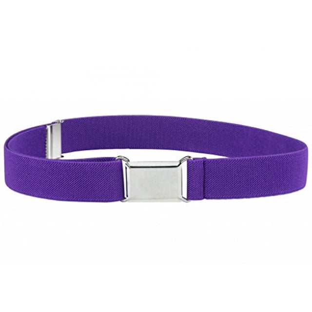 Kids Elastic Adjustable Strech Belt With Silver Square Buckle - Purple