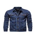 thumbnail image 1 of Men Denim Jacket Solid Color Lapel Button-Down Coat Casual Slim Fit Jacket, 1 of 5