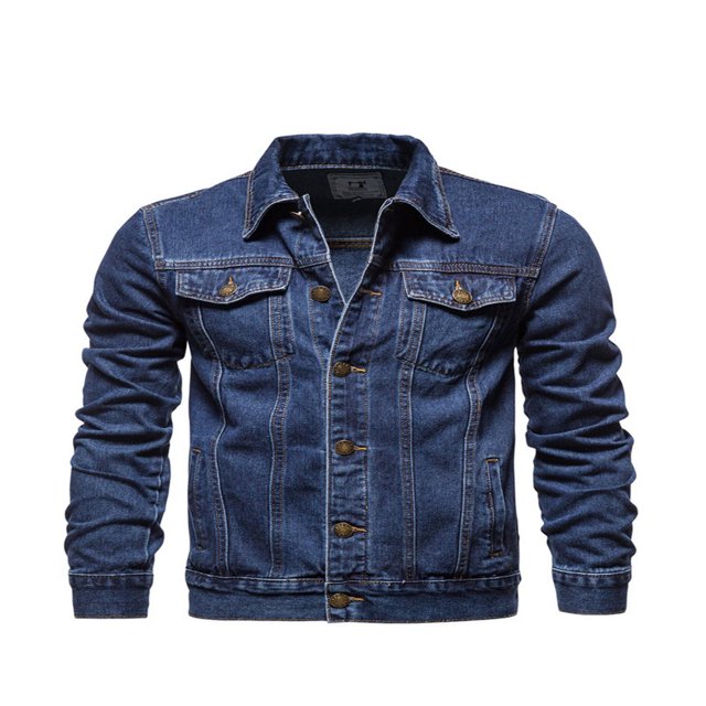 Men Denim Jacket Solid Color Lapel Button-Down Coat Casual Slim Fit Jacket