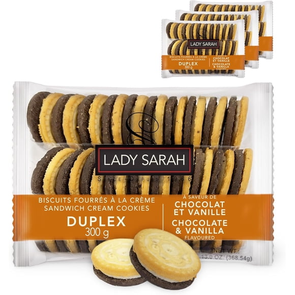 Lady Sarah Sandwich Cookies - Vanilla & Chocolate Cream Delights, 300g (4 Pack)