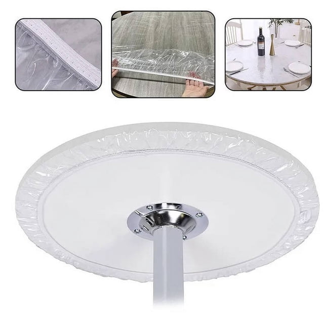 Housse de Table Ronde Élastique Ajustée Protecteur Durable Nappe Transparente pour Repas, Événements et Usage Quotidien