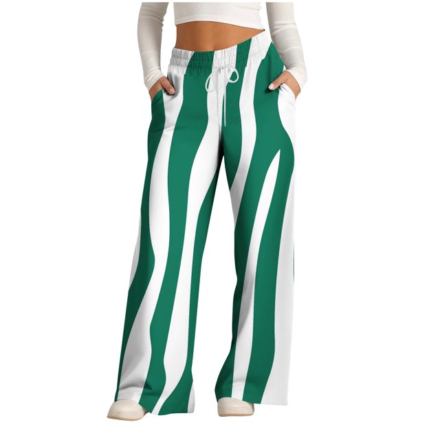 Pantalon pour Femmes, Pantalon Grand à Cordon pour Femmes à Rayures Tendance Imprimées