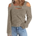 thumbnail image 1 of Pisexur Crewneck Shirts for Women Solid Color Off-shoulder Patchwork Tunic Tops Halter-Neck Long Sleeve Compression Shirts Athletic Tight Workout Top, 1 of 6