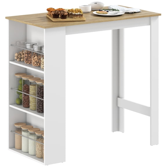 HOMCOM Bar Table Counter Height Dining Table with 3 Shelves, White