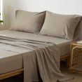 thumbnail image 3 of Bedding Sheet Set Washed Cotton Linen Like Textu Breathable Durable Soft Comfy (Dark Orange Queen), 3 of 6