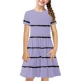 thumbnail image 2 of Soldes de Liquidation d'Été Iumwxz Robe Tunique Plissée Robe Ample Ligne A Robes Col Rond Rayé Graphique Robe à Manches Courtes pour Enfants Robes Tendance pour Cadeaux des Fêtes 4-14a, 2 of 7