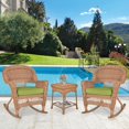thumbnail image 2 of Jeco 3pc Wicker Rocker Chair Set in Honey with Green Cushion, 2 of 10