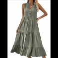 thumbnail image 1 of Robe Chemise Sans Manches d'Été 2025 pour Femmes Col en V Décontractée Midi Vert P, 1 of 10