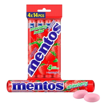 Mentos Chewy Mints, Strawberry - Pack of 4 Rolls (56 Pieces), 37g per roll