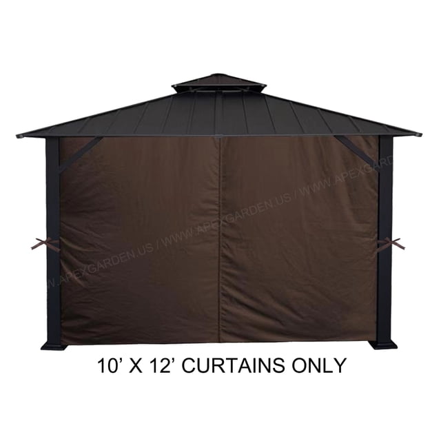 APEX GARDEN Ensemble de Rideaux d'Intimité pour Pavillon 10 Pieds x 12 Pieds, Comprenant des Rideaux d'Extérieur en polyester Brun Pleine Longueur Conçus pour l'Intimité et la protection contre le Soleil et le Vent. Compatible avec les Modèles de Pavillon Lowe's Allen Roth 12 Pieds L x 10 Pieds W #355094 et 510327. Comprend un Oeillets avec des Anneaux à Pince et des Fermetures Éclair pour une Entrée et une Sortie Faciles. Tissu Ignifuge Norme US CPAI-84,