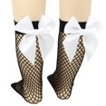 thumbnail image 2 of Women‘s Fishnet Socks Mesh Knee High Socks Fashion Stockings with Satin Bow, 2 of 7