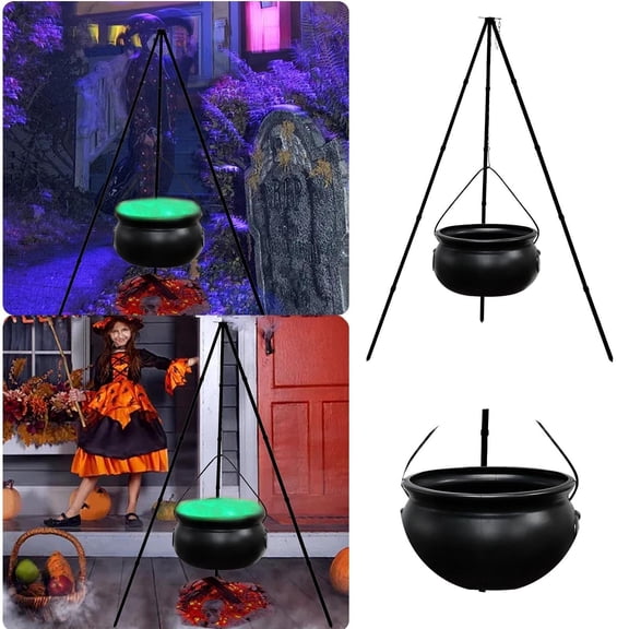 WMQPNNS Nouvelle Tendance Décoration d'Halloween Chaudron Extérieur Grand Chaudron sur Trépied avec Lumières, Coton, Bol Noir Décor Seau à Bonbons Décoration pour Maison Porche Jardin Extérieur Offres du Jour Liquidation