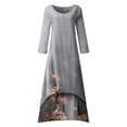 thumbnail image 4 of Robe Maxi d'Été pour Femmes à Manches Mi-Longues, Col, Décontractée, Ample, Longue, de Plage, à Boutons, Grande Taille, Robe Bohème, Robe Soleil, Froncée, Fluide, Longue pour Femmes, 4 of 6