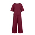 thumbnail image 3 of CHOK Femmes 2 Pièce Tenue Lin Récolte Manches Courtes Haut Salon Correspondant Ensembles et Pantalons Longs Survêtements Rose Chaud L, 3 of 5