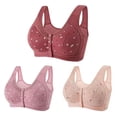 thumbnail image 1 of Lenpel Women's Plus Size Front Closure Bras 3 Pc No Underwire Printed Full Coverage Bralettes Comfortable Everyday Bras(Pink,3X-Large), 1 of 7